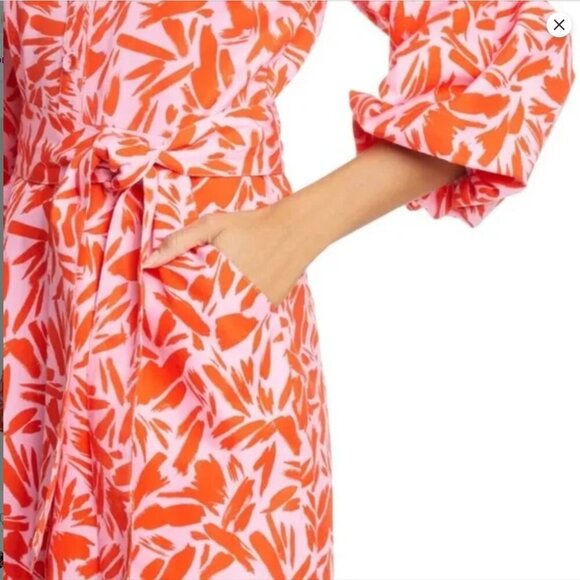 Veronica Beard Samy Silk Exaggerated Statement Puff Sleeve Shirt Dress Size 14 - Picture 2 of 16